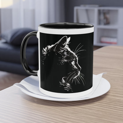 cat face Two-Tone Coffee Mug, 11oz