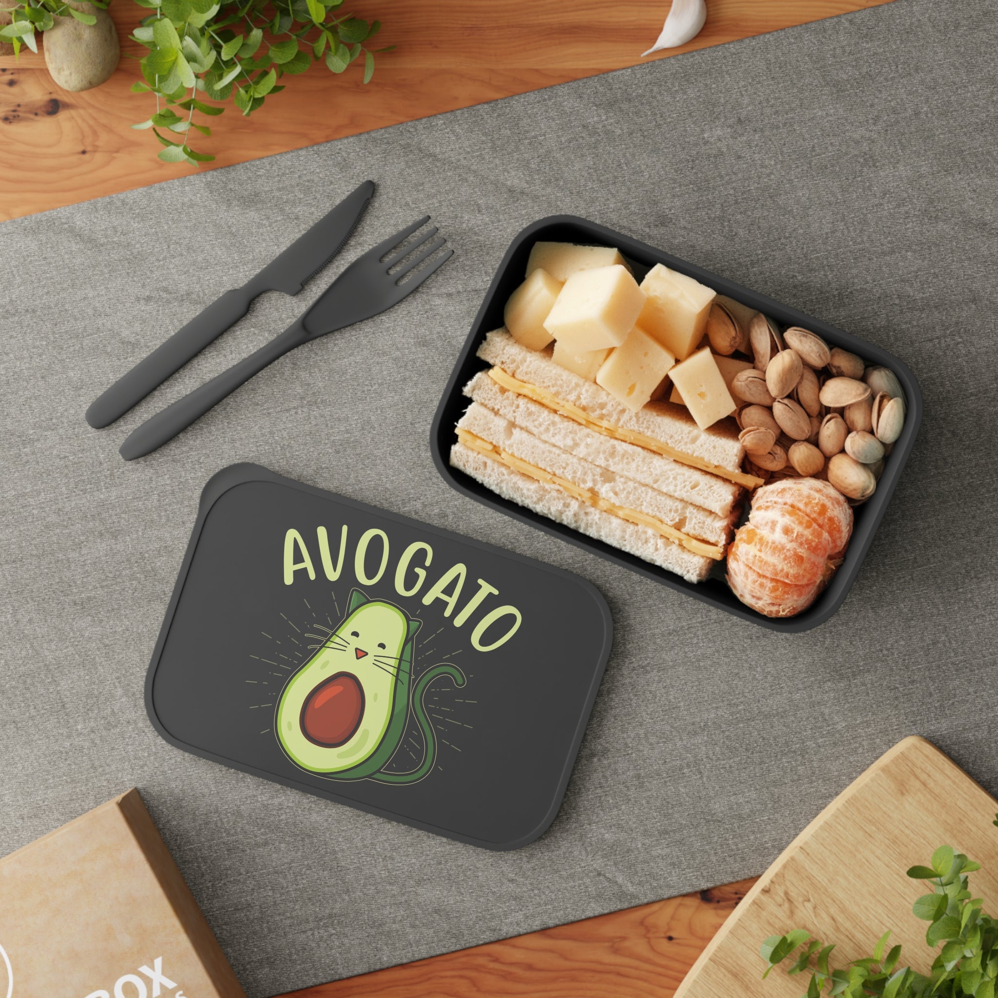 AVOGATO CAT PLA Bento Box with Band and Utensils