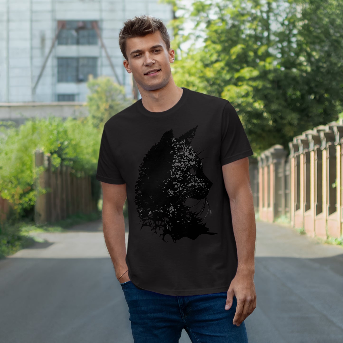 cat black Single Jersey T-shirt