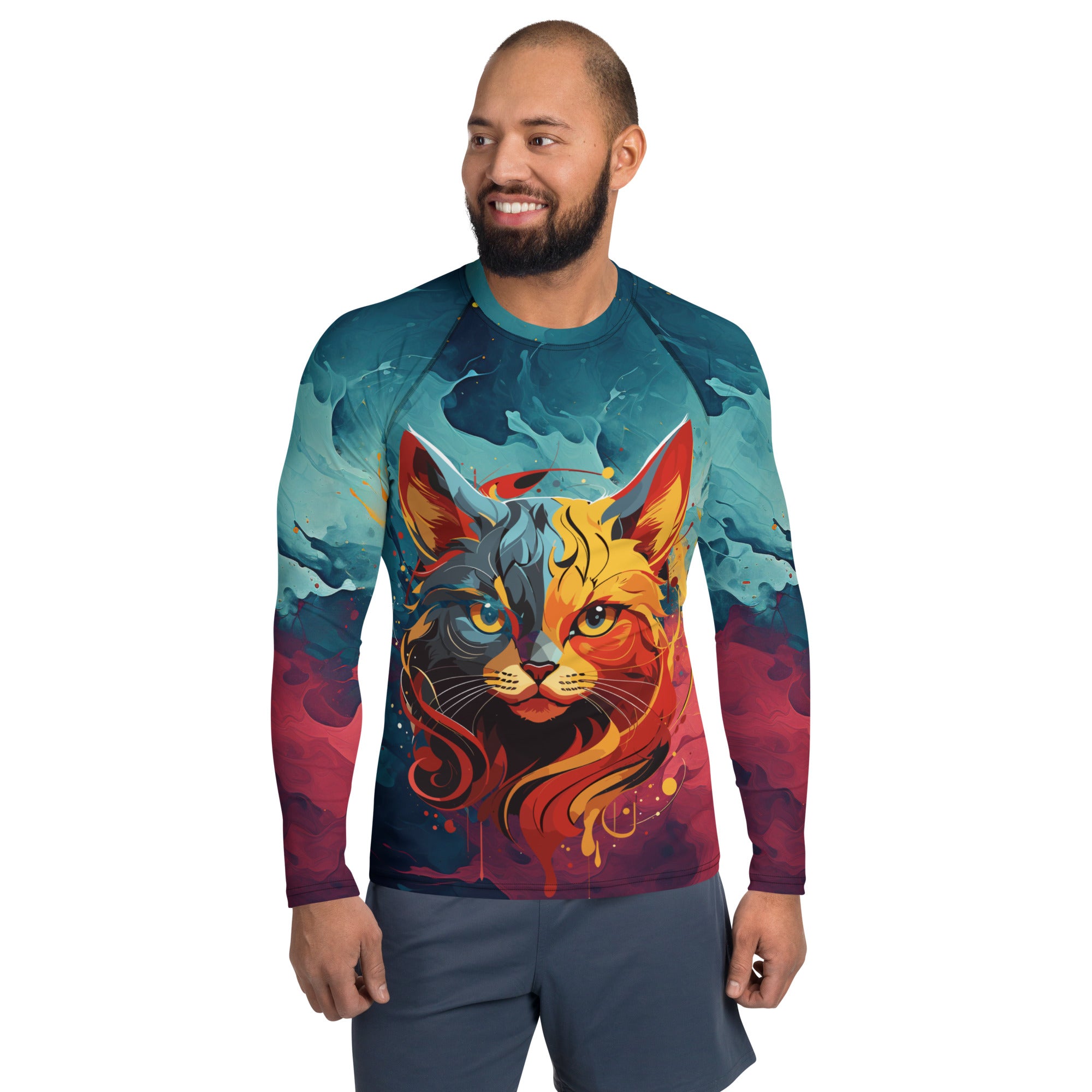 cat on fire Men's Rash Guard