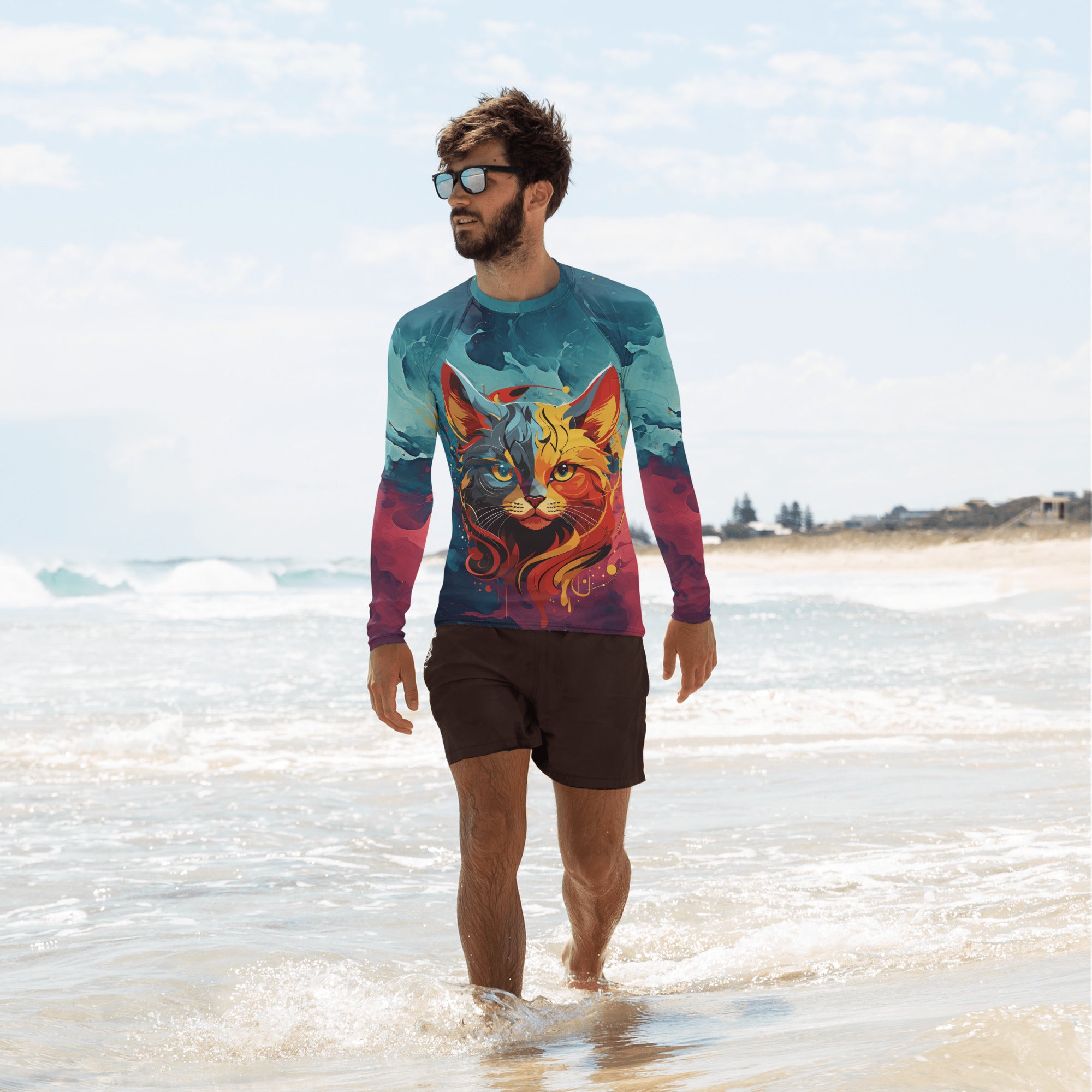 cat on fire Men's Rash Guard