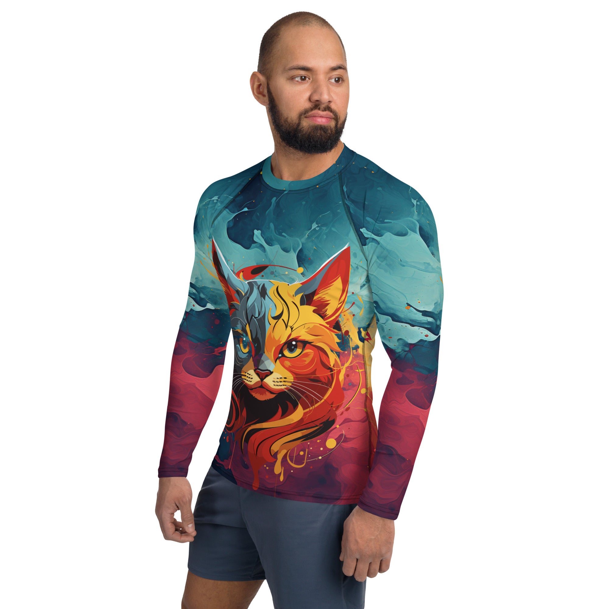 cat on fire Men's Rash Guard